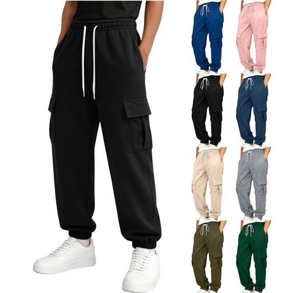 WAVSUF Boys Cargo Pants with Pockets Soft Warm Elastic Waist Fall Sporty Jogger Pink 11