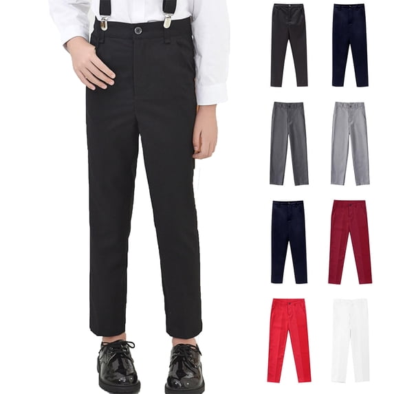 WAVSUF Boys Dress Pants Elastic Waist Soft Comfort Straight Cut Spring School Cotton Trousers Blue 13
