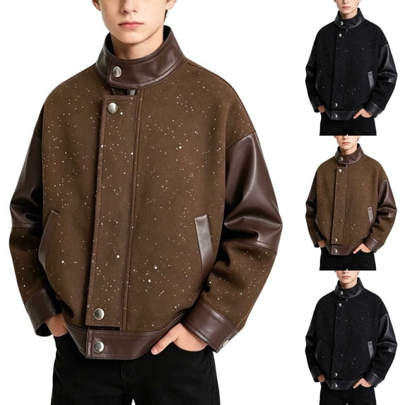 WAVSUF Boys Faux Leather Jacket Long Sleeve Zip Up Motorcycle Style Soft Warm Fall Trendy Windproof Coat Black 5