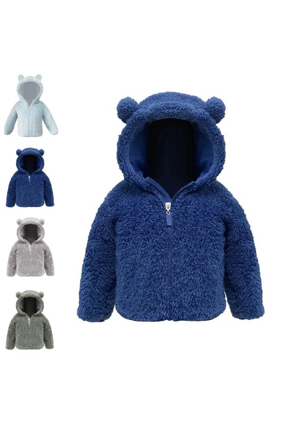 Boys Fleece Jacket, Soft Comfort Loose Fit Long Sleeve Winter Warm Cute Hooded Coat Green 12M