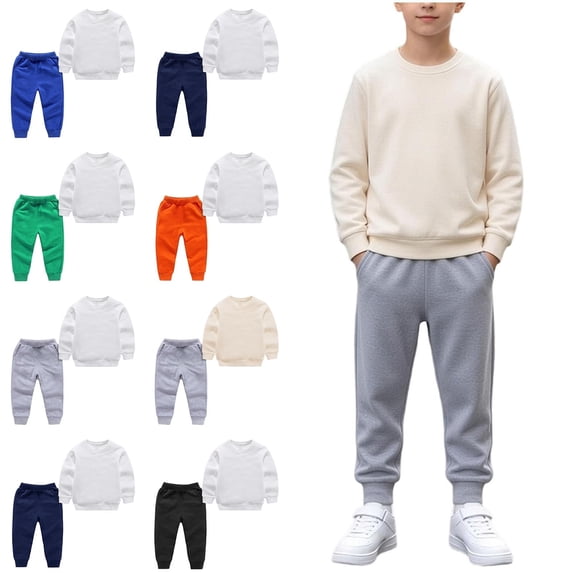 WAVSUF Boys Fleece Sweatsuit Sets, with Pockets Long Sleeve Sweatshirts and Joggers Winter Warm Cotton Outfits 2 Piece Green 2