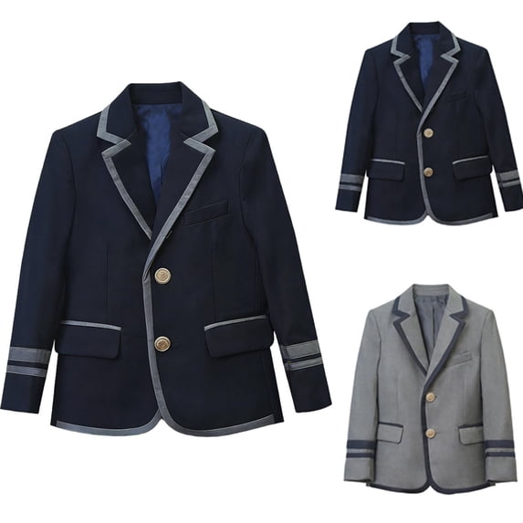 WAVSUF Boys Girls Button Down Blazers, with Pockets Long Sleeve Loose Fit School Uniform Lapel Blazer Jackets Gray 10-12
