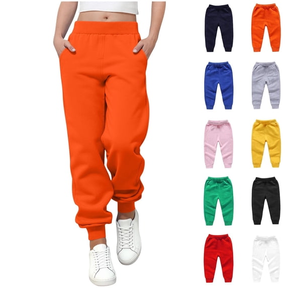 WAVSUF Boys Girls Sweatpants High Waist with Pockets Loose Fit Fall Casual Cotton Joggers Orange 1