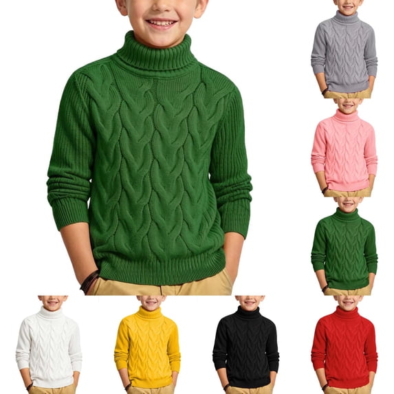 WAVSUF Boys High Neck Sweater Cable Knitted Soft Stretch Long Sleeve Winter Warm Top Yellow 2