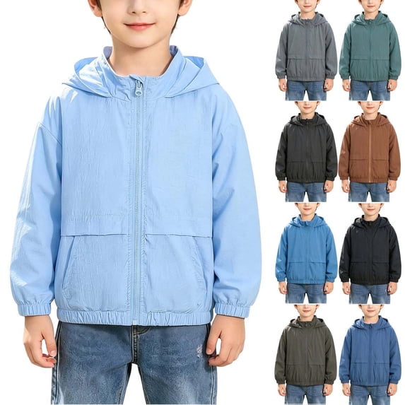WAVSUF Boys Hooded Jacket with Pockets Long Sleeve Windproof Fall Windproof Casual Coat Dark Gray 4
