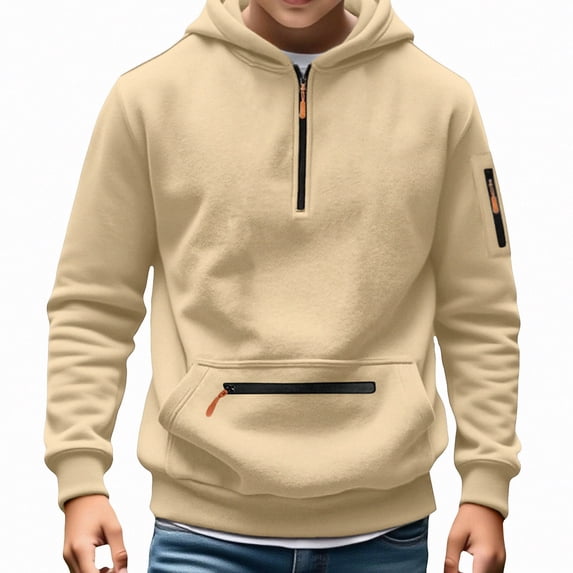 WAVSUF Boys Cargo Hoodie Loose Fit Long Sleeve with Pockets Fall Casual Sweatshirt Khaki 13