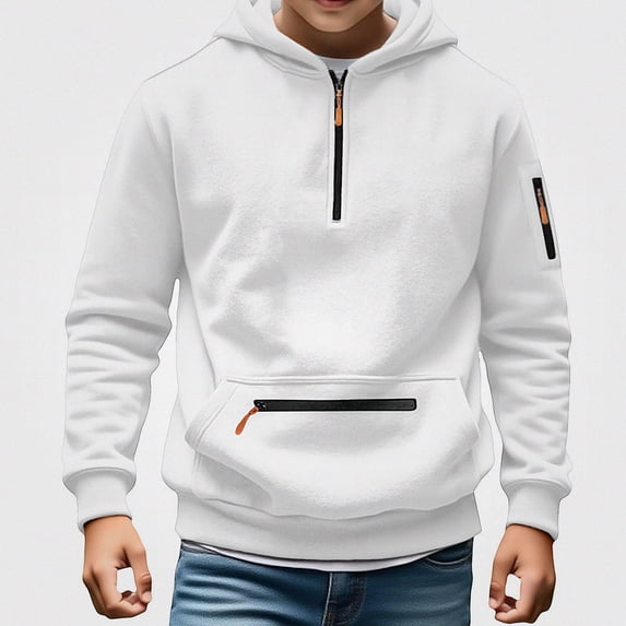 WAVSUF Boys Cargo Hoodie Loose Fit Long Sleeve with Pockets Fall Casual Sweatshirt White 13