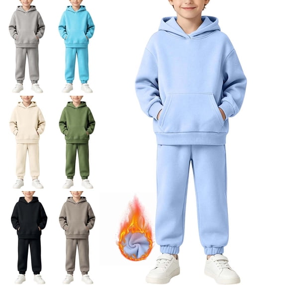 WAVSUF Boys Hoodie Sets 2 Piece, with Pockets Long Sleeve Fleece Pullover and Joggers Fall Casual Cotton Outfits Blue 7-8