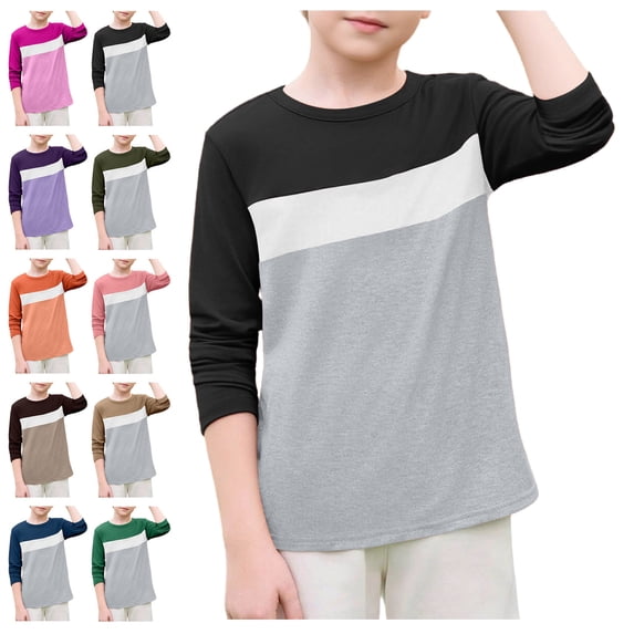 WAVSUF Boys Long Sleeve T-Shirt Soft Comfort Crew Neck Strip Printed Fall Sports Casual Blouse Blue 8