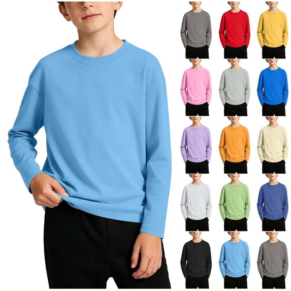 WAVSUF Boys Pull On Undershirt, Long Sleeve Lightweight Soft Cotton Fall Daily Casual Pullover 7-8