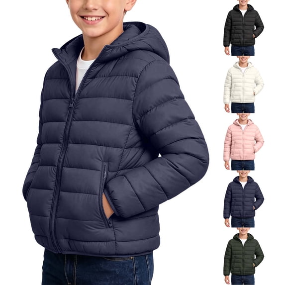 WAVSUF Boys Quilted Puffer Jacket, Lightweight with Pockets Long Sleeve Winter Lightweight Hooded Coat Pink 11