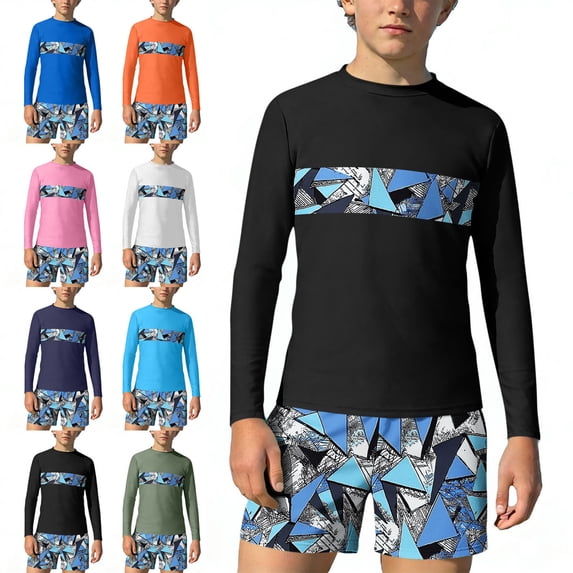 WAVSUF Boys Rash Guard Swimsuit Quick Dry Long Sleeve Top and Swim Trunks Summer Beach Surf Swimwear Blue 3