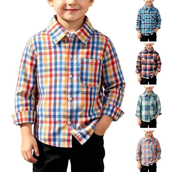 WAVSUF Boys Shirt Long Sleeve Loose Fit Plaid Pattern Fall Casual Blouse Green 4