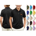thumbnail image 1 of WAVSUF Boys Short Sleeve Polo Shirts, Collared Breathable Lightweight School Uniform Button Down Top Gray 3, 1 of 9