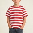 thumbnail image 1 of WAVSUF Boys Short Sleeve T-shirts, Round Neck Stripe Graphic Lightweight Casual Outdoor Running Sports Tee Red Size 9-10, 1 of 7