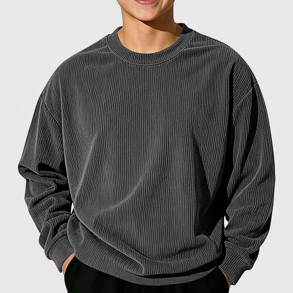 WAVSUF Boys Solid Sweatshirt, Round Neck Loose Fit Long Sleeve Winter Warm Comfort Pullover Gray 3