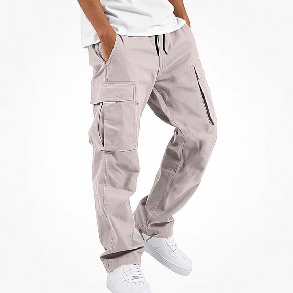 WAVSUF Boys Straight Cargo Pants with Pockets Skinny Fit Elastic Waist Fall Working Casual Pants Beige 5