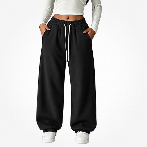 WAVSUF Boys Sweatpants Adjustable Drawstring with Pockets Straight Leg Fall Casual Pants Black 5T