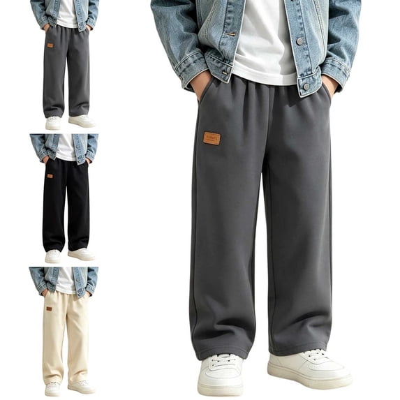 WAVSUF Boys Sweatpants Side Pockets Elastic Waist Straight Leg Fall Sports Casual Pants Gray 7-8