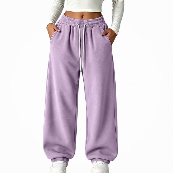 WAVSUF Boys Sweatpants with Pockets Straight Leg Adjustable Drawstring Fall Casual Pants Purple 10-12