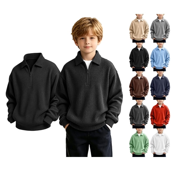 WAVSUF Boys Sweatshirts Long Sleeve Half Zip Soft Warm Winter Casual Pullover Army Green 13
