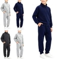 thumbnail image 1 of WAVSUF Boys Sweatshirts Sets 2 Piece, Long Sleeve Half Zip Sweatshirts and Joggers Winter Casual Cotton Outfits Blue 7-8, 1 of 8