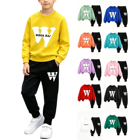 WAVSUF Boys Sweatsuit 2 Piece Long Sleeve Sweatshirt and Joggers Fall Casual Sets Blue 2