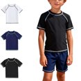 thumbnail image 1 of WAVSUF Boys Swim T-Shirt Sun Protection Short Sleeve Crew Neck Quick Dry Summer Beach Rashguard White 10-12, 1 of 8