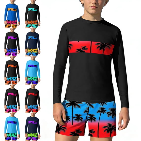 WAVSUF Boys Swimsuit Set Sun Protection Quick Dry Long Sleeve Summer Beach Surfing Rash Guard Sets 2 Piece Hot Pink 7