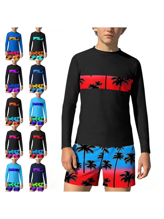 Boys Swimsuit Set Sun Protection Quick Dry Long Sleeve Summer Beach Surfing Rash Guard Sets 2 Piece Orange 8