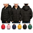 thumbnail image 1 of WAVSUF Boys Zip Puffer Jacket, with Pockets Lightweight Long Sleeve Winter Warm Hooded Coat Green 1, 1 of 6