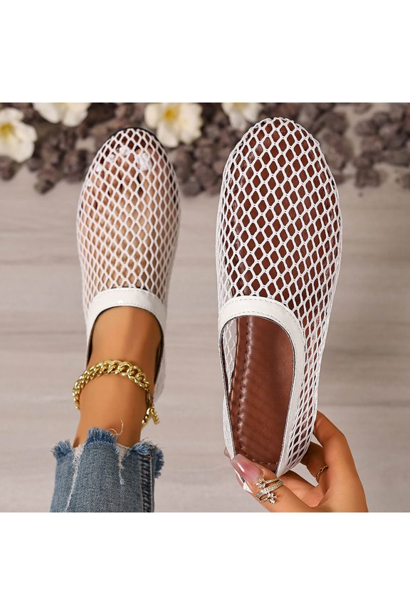 Casual Flat Sandals for Women, Soft Sole Round Toe Breathable Mesh Indoor Outdoor Shoes White 7