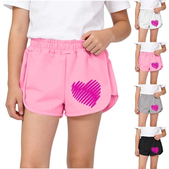 WAVSUF Cotton Dolphin Shorts for Girls Heart Print Lightweight Elastic Waist Casual Summer Breathable Shorts Gray Size 1-2