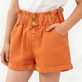thumbnail image 1 of WAVSUF Denim Shorts for Girls, Stretchable Breathable Comfortable Ruffled Cute Casual Park Playdate Shorts Orange Size 4-5, 1 of 6