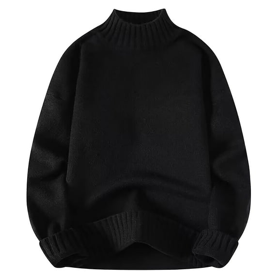 WAVSUF Fitting Sweater for Mens Winter Sweaters Leisure Long Sleeves Crew Neck Sweatshirt Top Black Size M