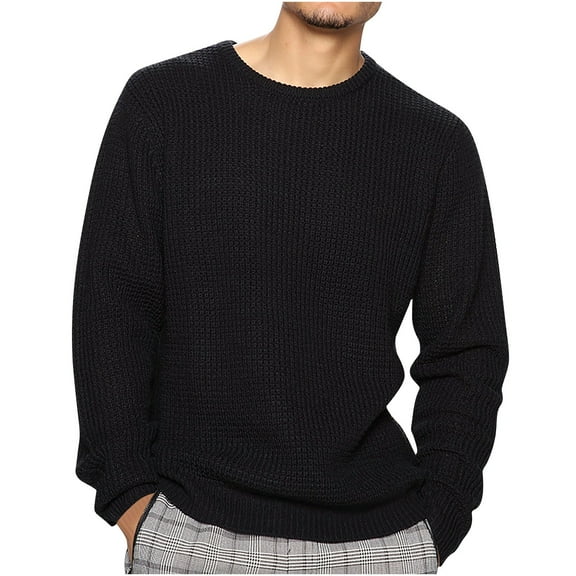 WAVSUF Fitting Sweater for Mens Winter Sweaters Leisure Long Sleeves Loose Solid Color Crew Neck Undershirt Sweatshirt Top Black Size 3XL