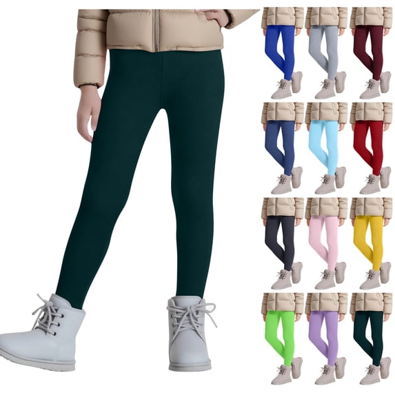 WAVSUF Fleece Leggings for Girls Elastic Waist Skinny Fit Straight Fit Fall Warm Soft Pants Green 5
