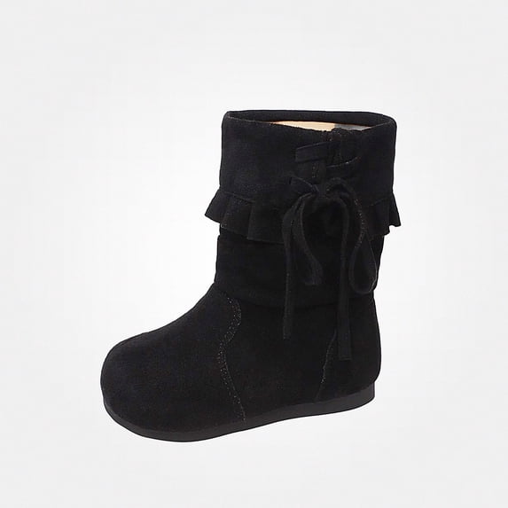 WAVSUF Fleece Mid Calf Boots for Girls Lace Up Wide Width Soft Comfort Fall Cute Daily Boots Black Size 2T