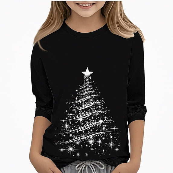 WAVSUF Girls 3/4 Sleeve Christmas Tee Crew Neck Loose Fit Soft Stretch Fall Festival Shirt 5