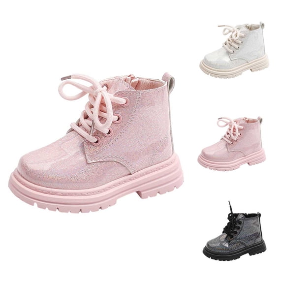 WAVSUF Girls Ankle Boots Faux Leather Anti Slip Soft Sole Fall Warm Chunky Boots Beige 11.5 Little Kid