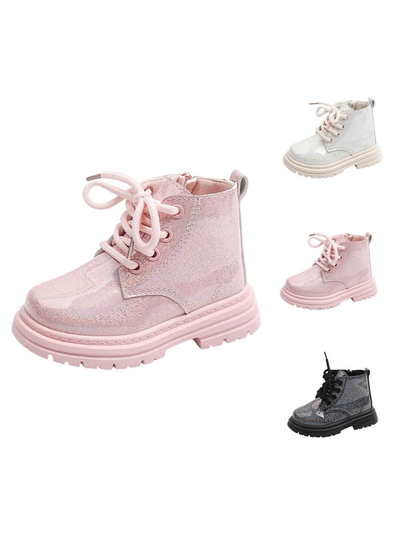 Girls Ankle Boots Soft Sole Faux Leather Anti Slip Fall Warm Chunky Boots Pink 10.5 Little Kid