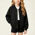 thumbnail image 1 of WAVSUF Girls Bomber Jacket, with Pockets Windproof Long Sleeve Fall Casual Baseball Jackets Black 7-8, 1 of 6