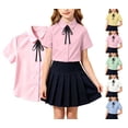 thumbnail image 1 of WAVSUF Girls Button Down Shirt, Classic Fit Short Sleeve with Tie Summer Cotton School Uniform Collar Shirts Yellow 5t, 1 of 10