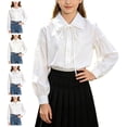 thumbnail image 1 of WAVSUF Girls Button Down Shirt, Long Sleeve Peter Pan Collar with Rhinestones Back to School Blouse White 7-8, 1 of 7