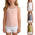 thumbnail image 1 of WAVSUF Girls Cami Tank Tops Crew Neck Sleeveless Ruffle Hem Kids Summer Casual Daily Underwear Gray Size 2, 1 of 9