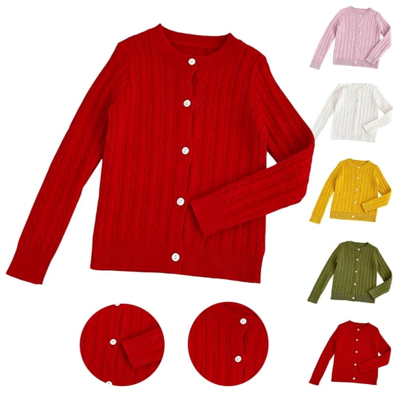 WAVSUF Girls Cardigan Button Front Long Sleeve Soft Stretch Fall School Sweater Yellow 14-16