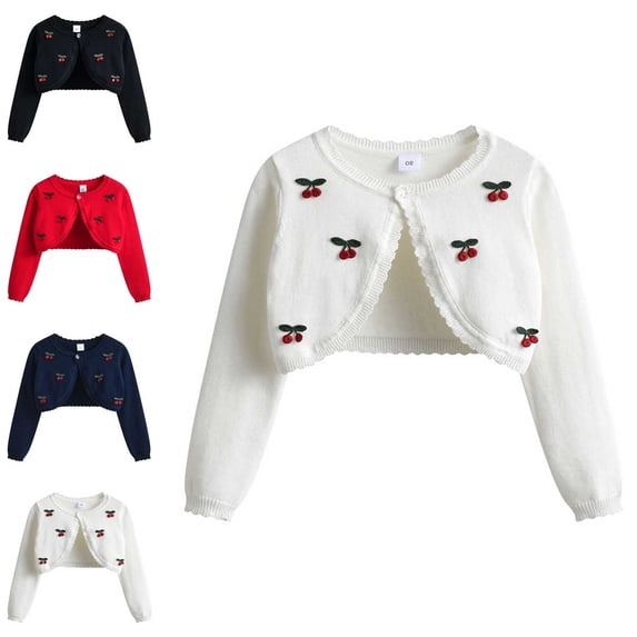 WAVSUF Girls Cardigan Lightweight Soft Small Cherry Print Long Sleeve Fall Comfort Trendy Sweater Jacket Navy 5
