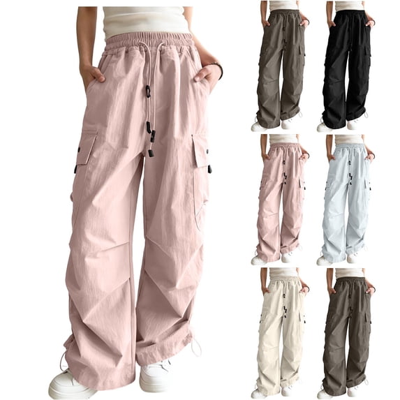 WAVSUF Girls Cargo Pants Wide Leg Multiple Pockets Elastic Waist Spring Cotton Casual Trousers Navy 5