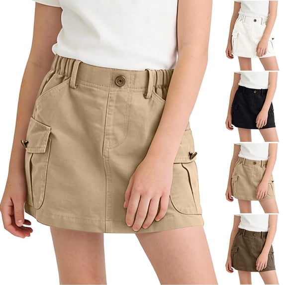 WAVSUF Girls Cargo Skirt Soft Touch with Pockets Comfortable Trendy Casual Summer Skirt Black Size 13-14