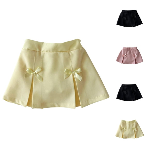 WAVSUF Girls Casual Pleated Skirt Stretch Waist Cute Bowknot Lightweight Trendy Summer Comfortable Skirt Yellow Size 12Months